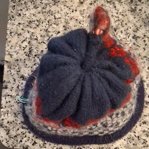 Poppy Gall Handcrafted Blue and Red Wool & Acrylic Hat